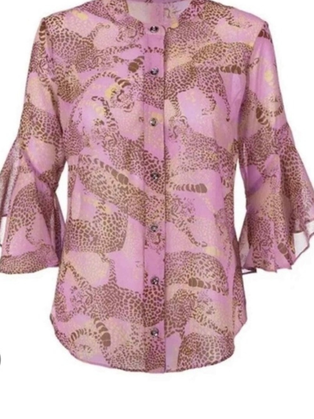 CAbi Minx Pink & Gold Leopard-Print Button Front Blouse